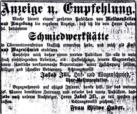 Aus dem Affolter Anzeiger vom 19.4.1898